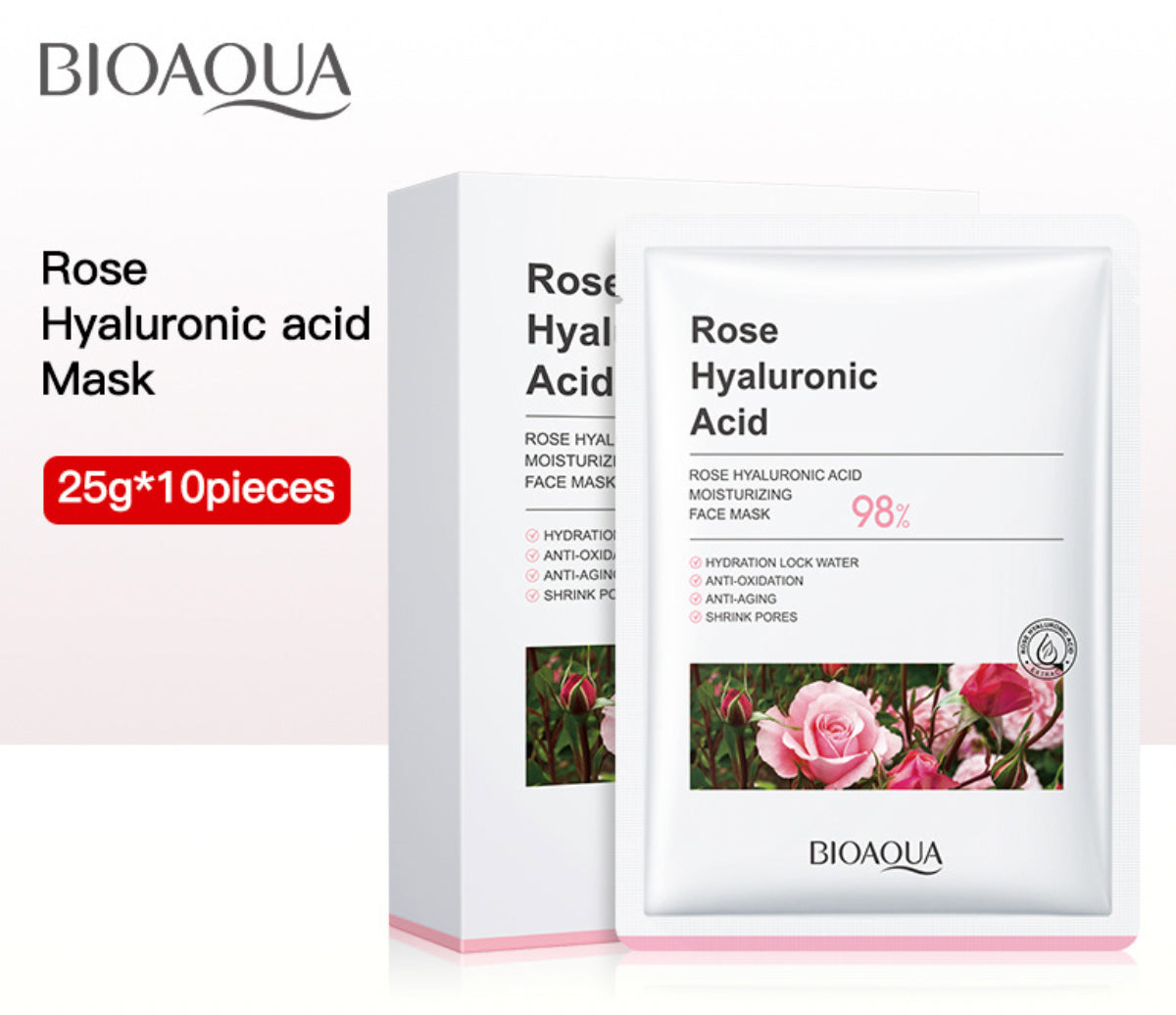 Hyaluronic Acid Rose Moisturizing Mask Set (10PCS)